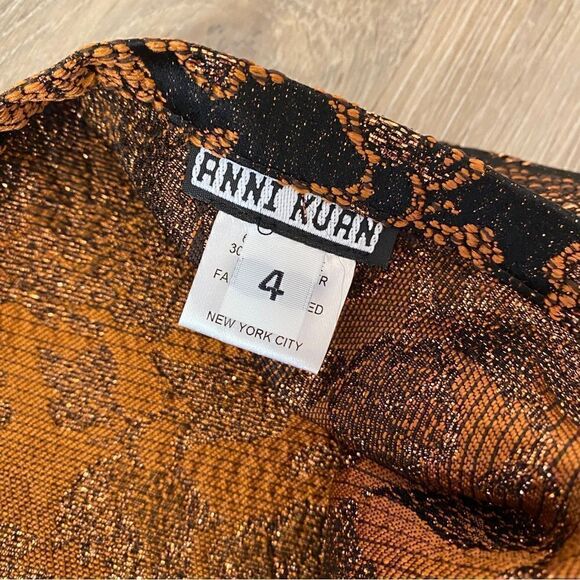 NEW ANNI KUAN A-LINE BRONZE & BLACK SEMI METALLIC ACCENT LACED HEM MIDI SKIRT 4 - Picture 12 of 14